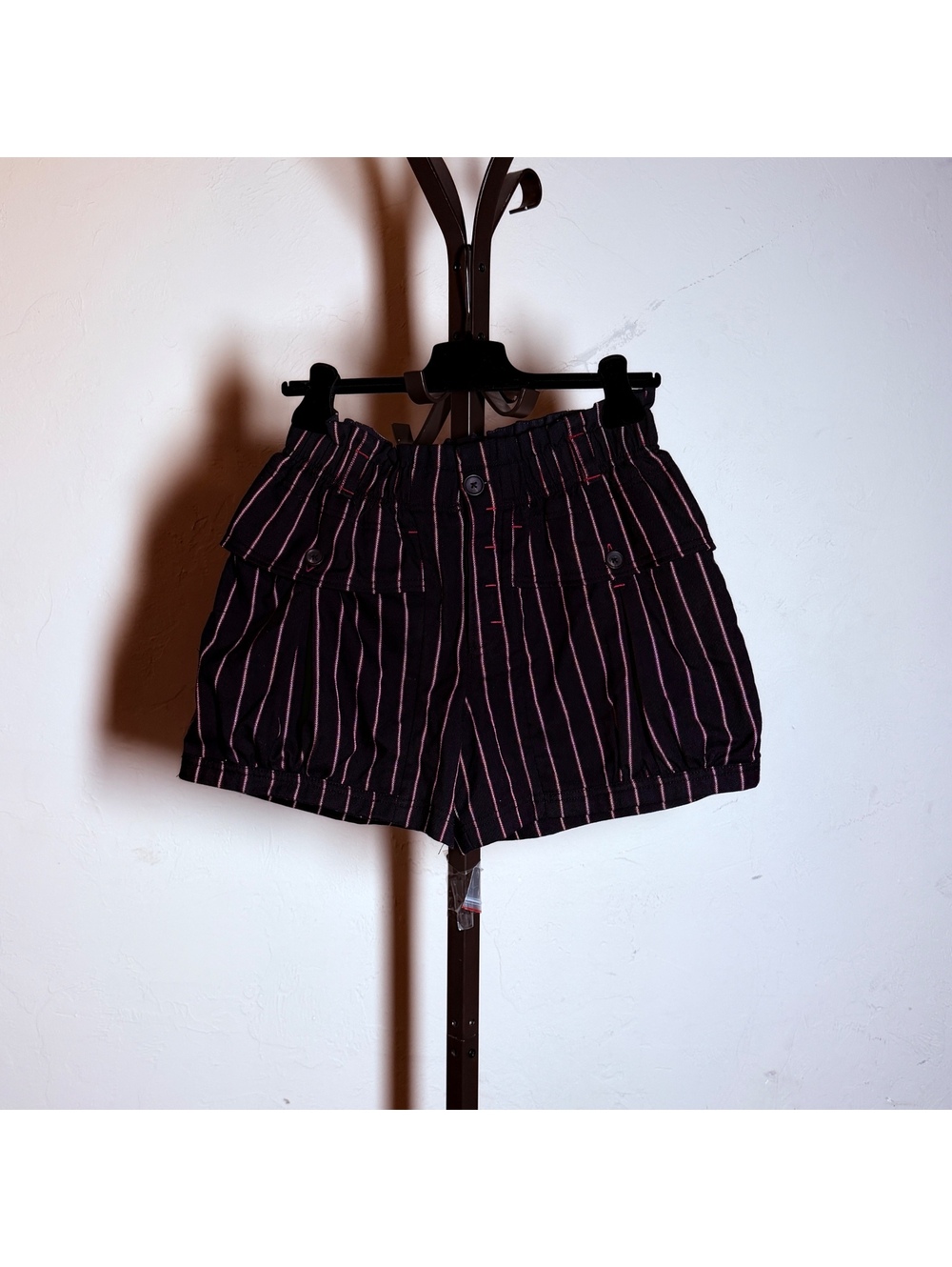 Free People Women's Black and Pink Striped Shorts XS